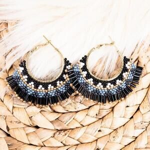 Natalia Black Fringe Goldtone Hoop Earrings